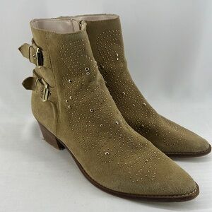 Zara Tan Suede Leather Studded Buckle Ankle Boot Booties